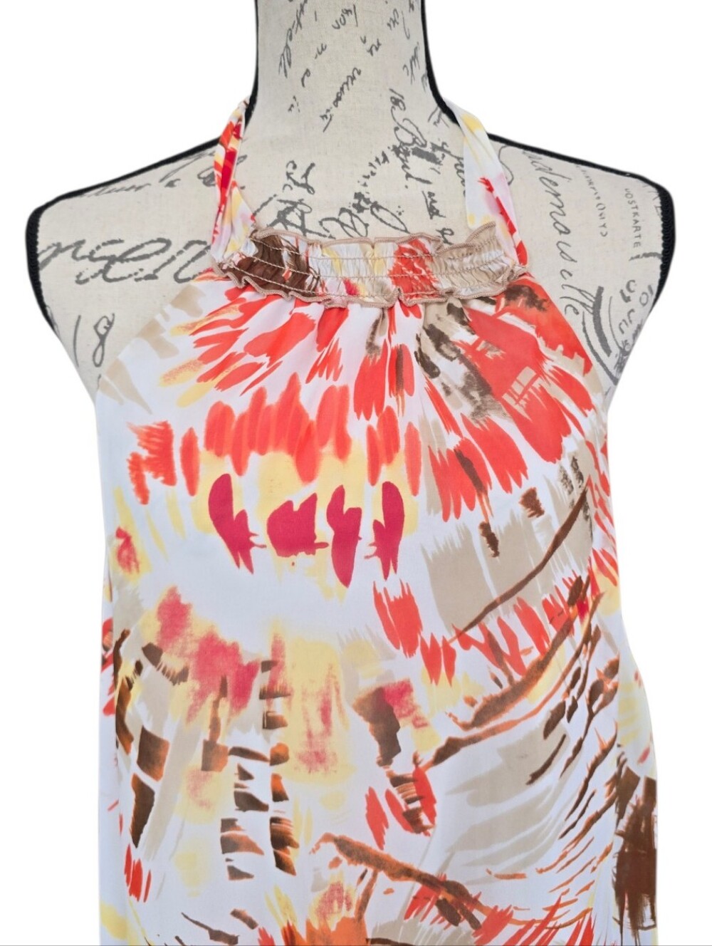 Alyx Tropical Print Multicolor Orange White Halter Top Blouse L - Picture 4 of 9